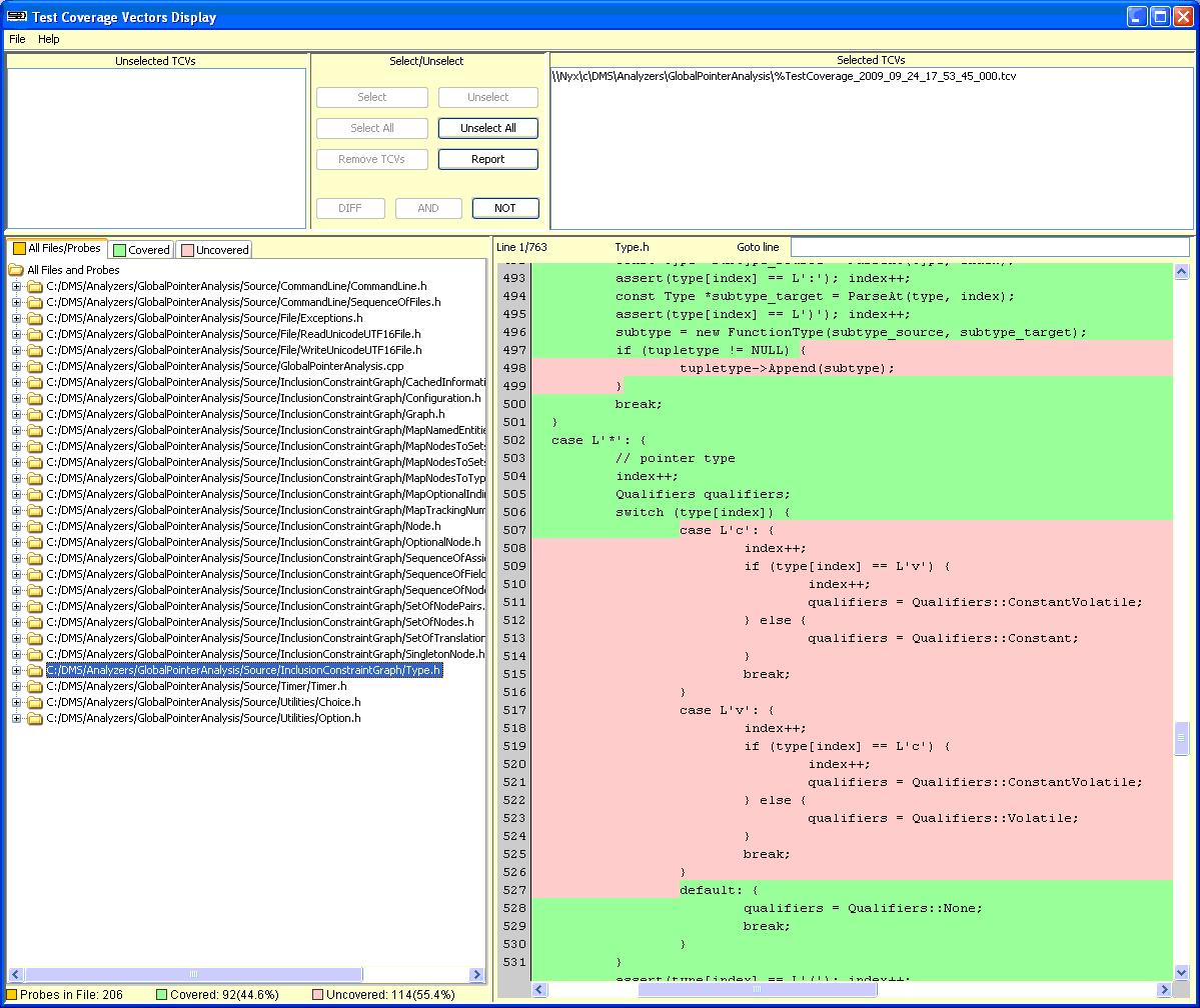 C++ Test Coverage Display screen shot